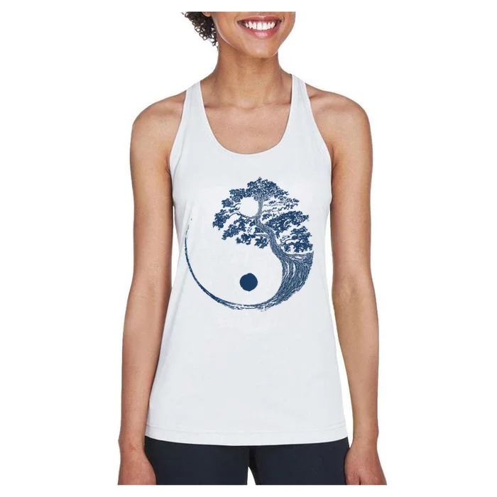 Yin Yang Blue Bonsai Tree Japanese Buddhist Zen Women's Racerback Tank