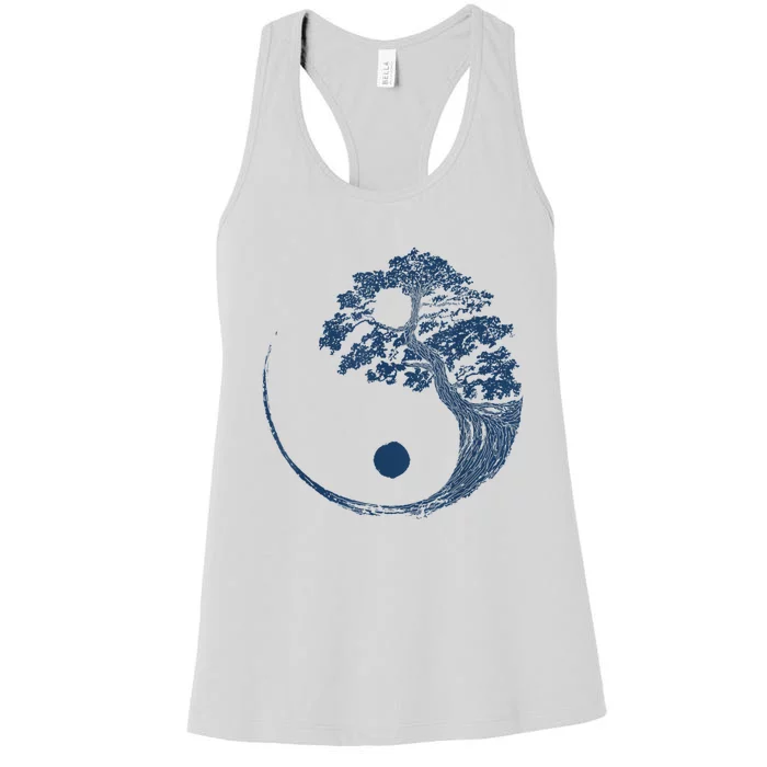 Yin Yang Blue Bonsai Tree Japanese Buddhist Zen Women's Racerback Tank