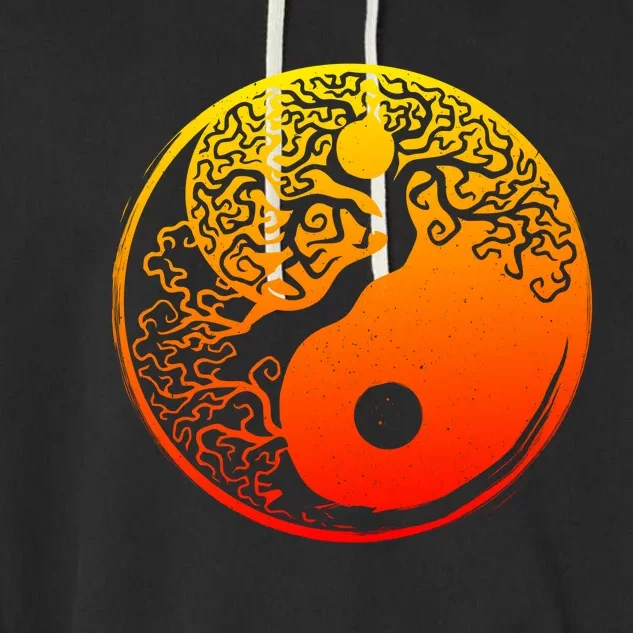 Yin Yang Bonsai Tree Japanese Cute Gift Golden Sun Buddhist Zen Garment-Dyed Fleece Hoodie