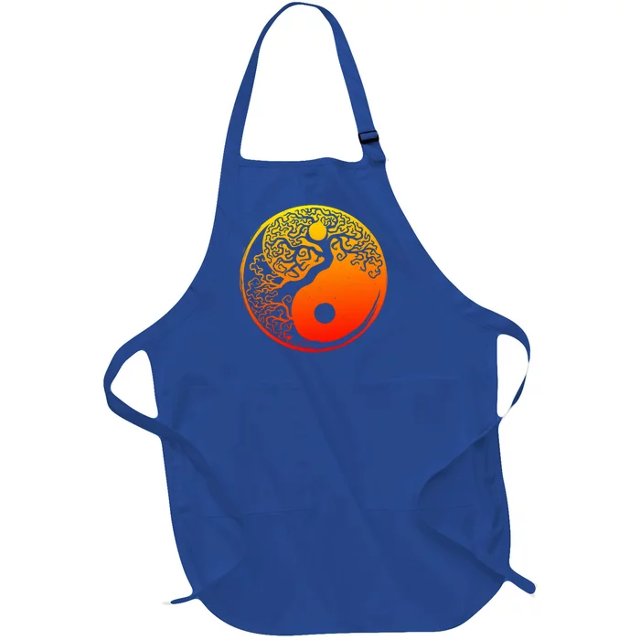 Yin Yang Bonsai Tree Japanese Cute Gift Golden Sun Buddhist Zen Full-Length Apron With Pocket