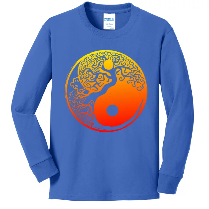 Yin Yang Bonsai Tree Japanese Gift Golden Sun Buddhist Zen Kids Long Sleeve Shirt