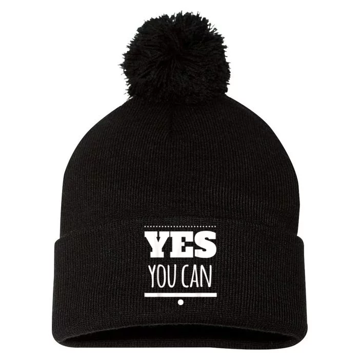 Yes You Can Motivational Pom Pom 12in Knit Beanie