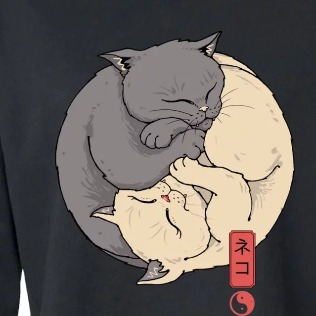 Yin Yang Cats Cropped Pullover Crew