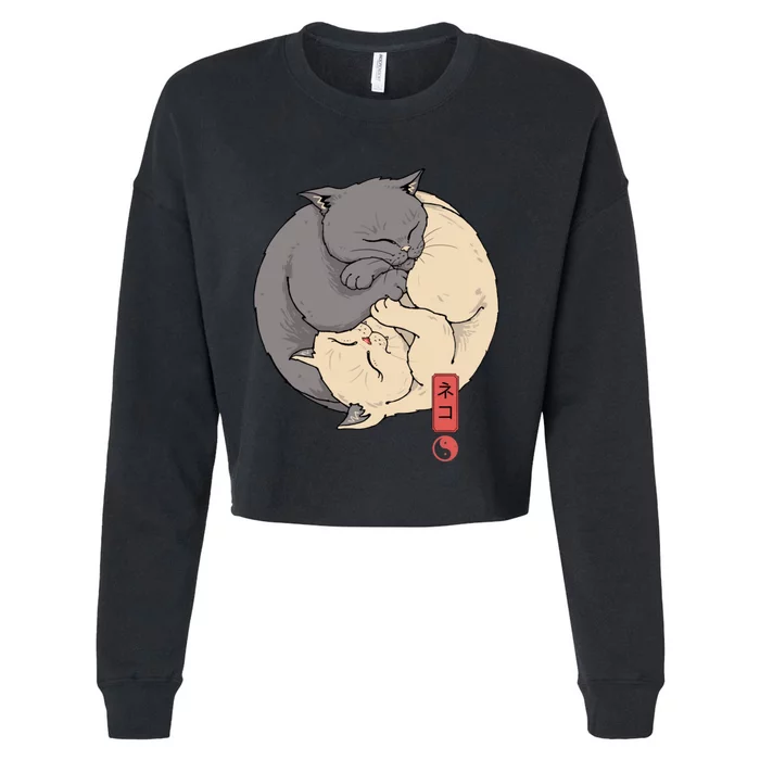 Yin Yang Cats Cropped Pullover Crew