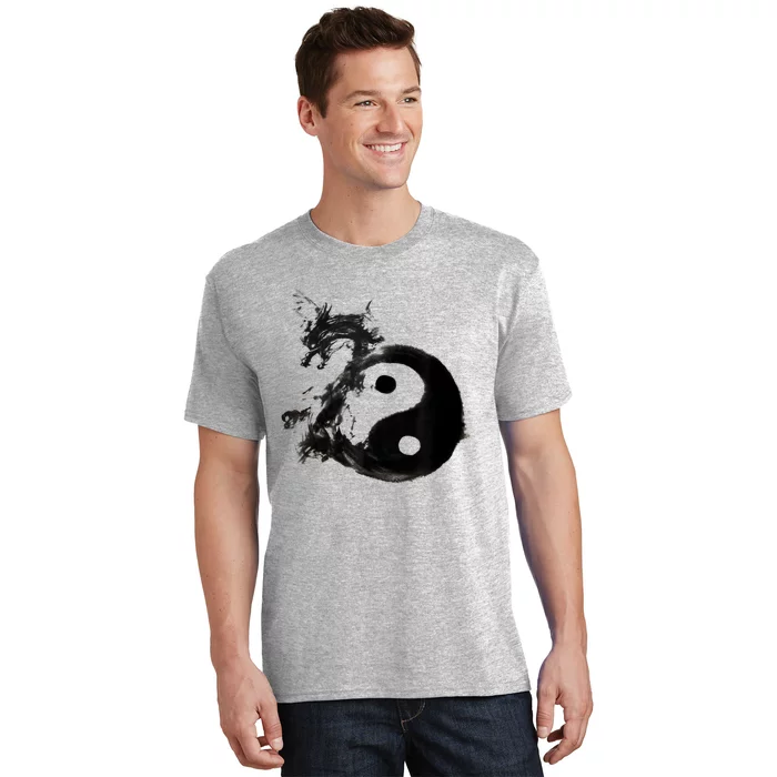 Yin Yang Dragon Water Ink Chinese Tai Chi T-Shirt