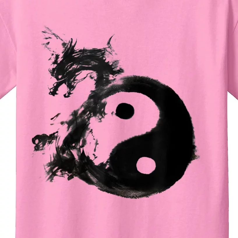 Yin Yang Dragon Water Ink Chinese Tai Chi Kids T-Shirt