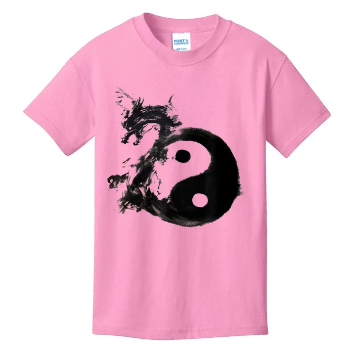 Yin Yang Dragon Water Ink Chinese Tai Chi Kids T-Shirt