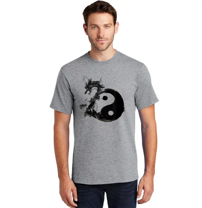 Yin Yang Dragon Water Ink Chinese Tai Chi Tall T-Shirt