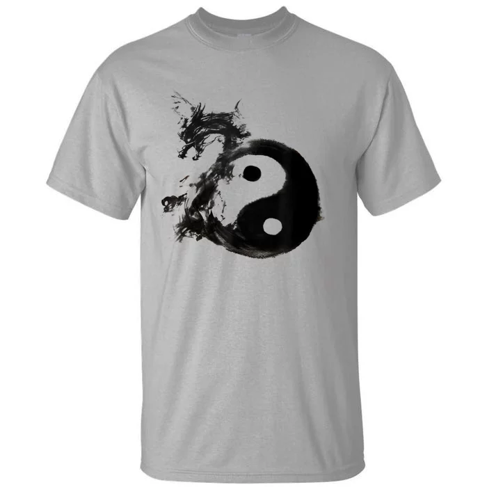 Yin Yang Dragon Water Ink Chinese Tai Chi Tall T-Shirt