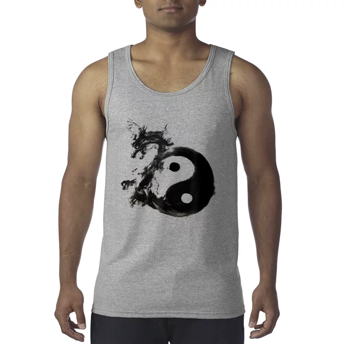 Yin Yang Dragon Water Ink Chinese Tai Chi Tank Top