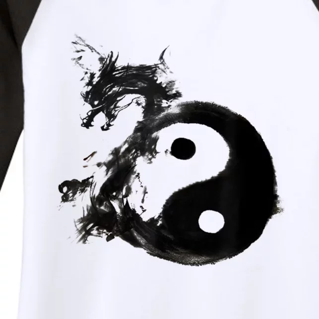 Yin Yang Dragon Water Ink Chinese Tai Chi Women's Tri-Blend 3/4-Sleeve Raglan Shirt