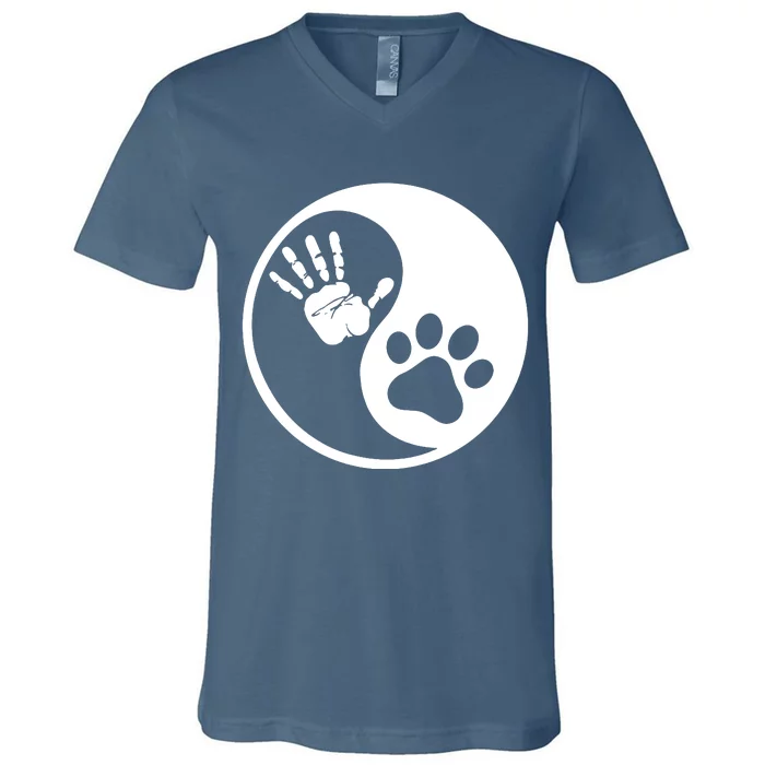 Yin Yang Human Dog Bond Best Friend V-Neck T-Shirt