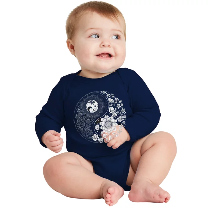 Yin Yang Lotus Mandala Graphic Tees for Boy Girl Baby Long Sleeve Bodysuit