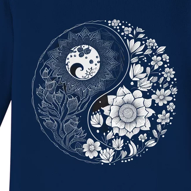 Yin Yang Lotus Mandala Graphic Tees for Boy Girl Baby Long Sleeve Bodysuit