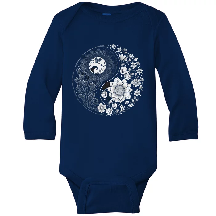 Yin Yang Lotus Mandala Graphic Tees for Boy Girl Baby Long Sleeve Bodysuit