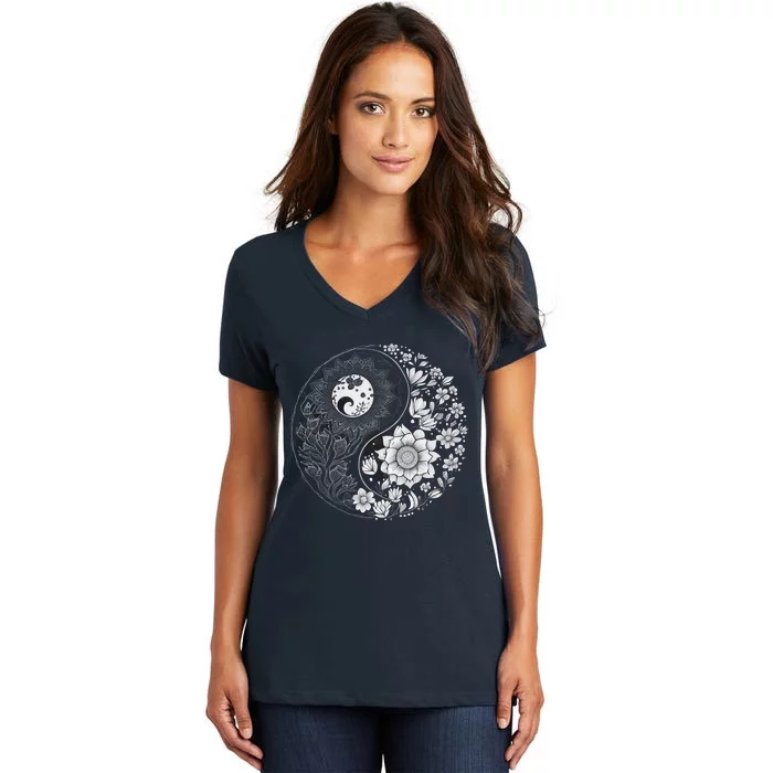 Yin Yang Lotus Mandala Graphic Tees for Boy Girl Women's V-Neck T-Shirt