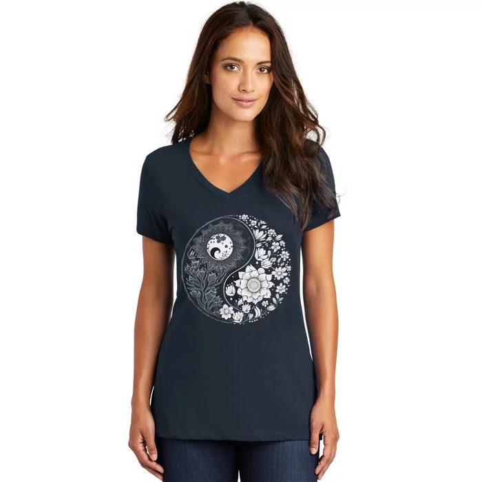 Yin Yang Lotus Mandala Graphic Tees For Men Women Women's V-Neck T-Shirt