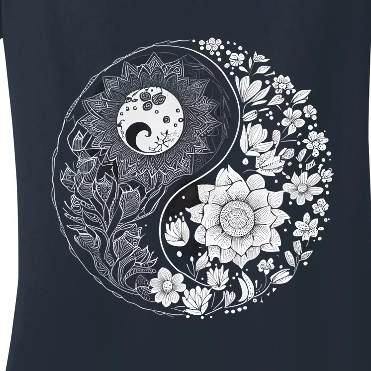 Yin Yang Lotus Mandala Graphic Tees For Men Women Women's V-Neck T-Shirt