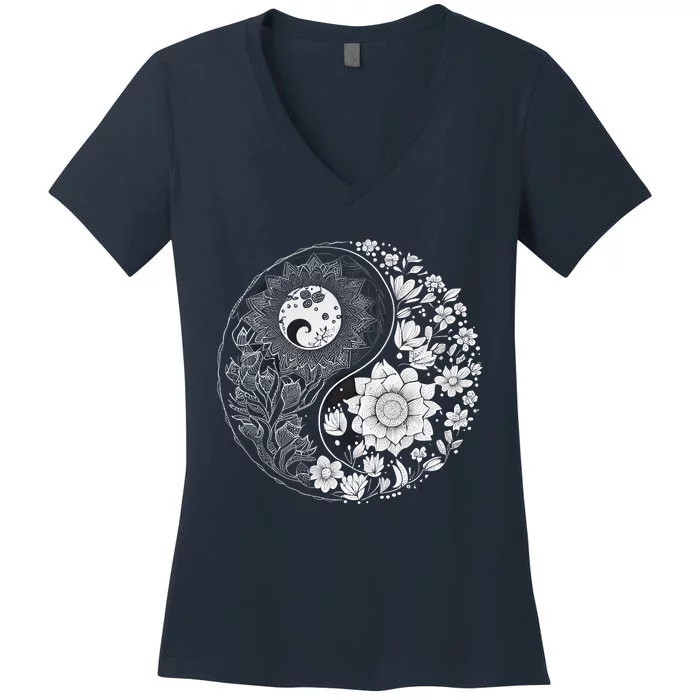 Yin Yang Lotus Mandala Graphic Tees For Men Women Women's V-Neck T-Shirt