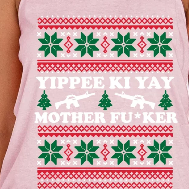 Yippee Yay Mother Fuker Funny Christmas Movie Design Gift Women's Knotted Racerback Tank