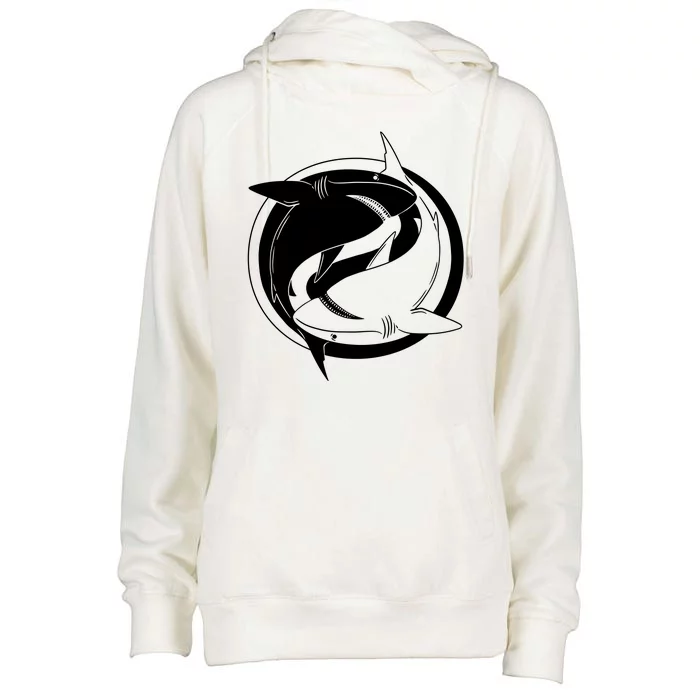 Ying Yang Shark Womens Funnel Neck Pullover Hood