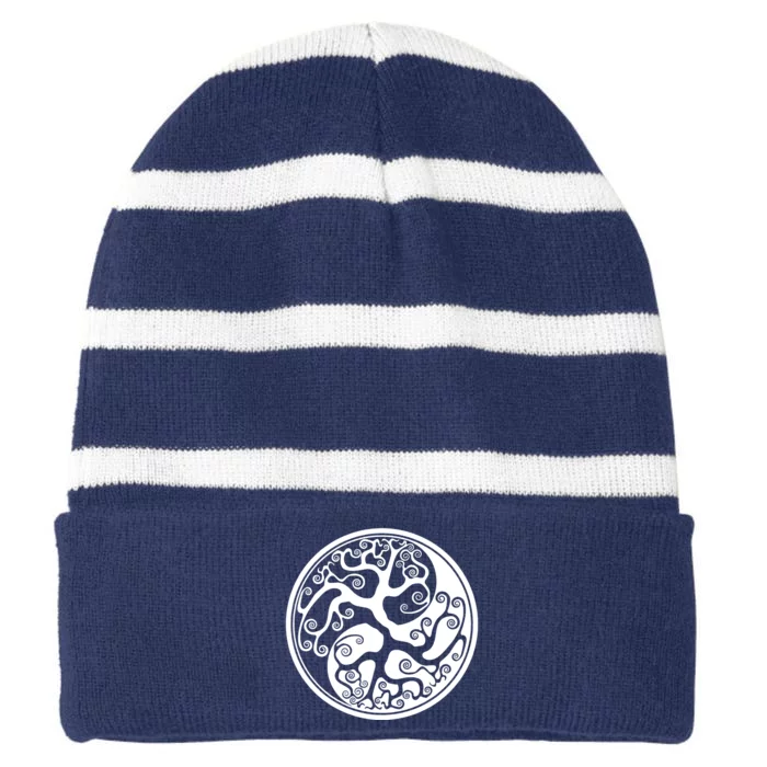 Yin Yang Tree Of Life Striped Beanie with Solid Band