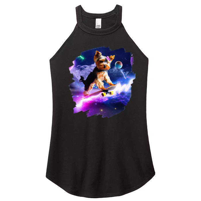 Yorkie Yorkshire Terrier Skateboarding Space Retro Skate Dog Women’s Perfect Tri Rocker Tank