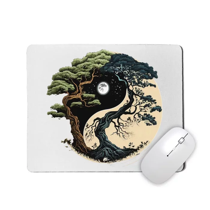 Yin Yang Tree Of Life On Buddhist Bonsai Tree Mousepad