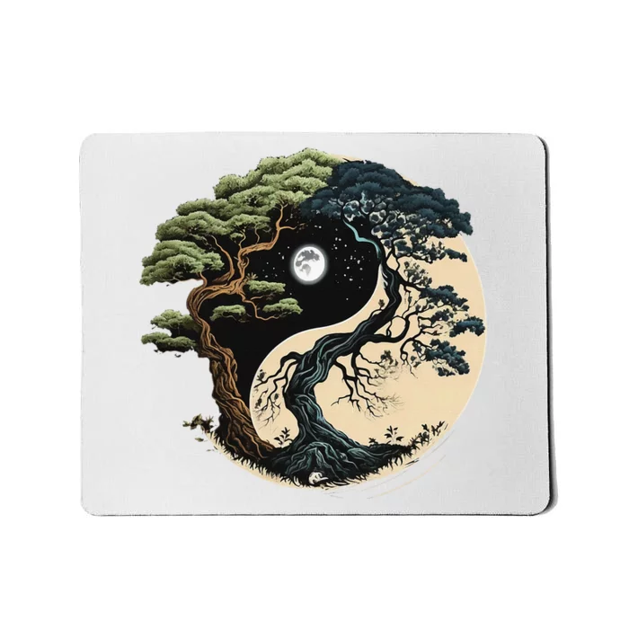 Yin Yang Tree Of Life On Buddhist Bonsai Tree Mousepad