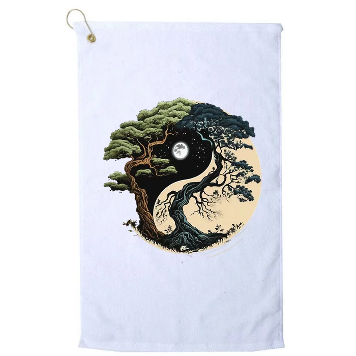 Yin Yang Tree Of Life On Buddhist Bonsai Tree Platinum Collection Golf Towel