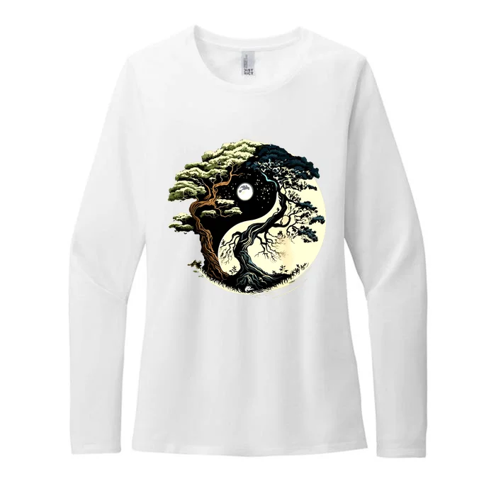 Yin Yang Tree Of Life On Buddhist Bonsai Tree Womens CVC Long Sleeve Shirt