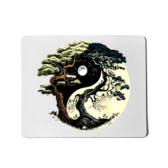 Yin Yang Tree Of Life On Buddhist Bonsai Tree Mousepad