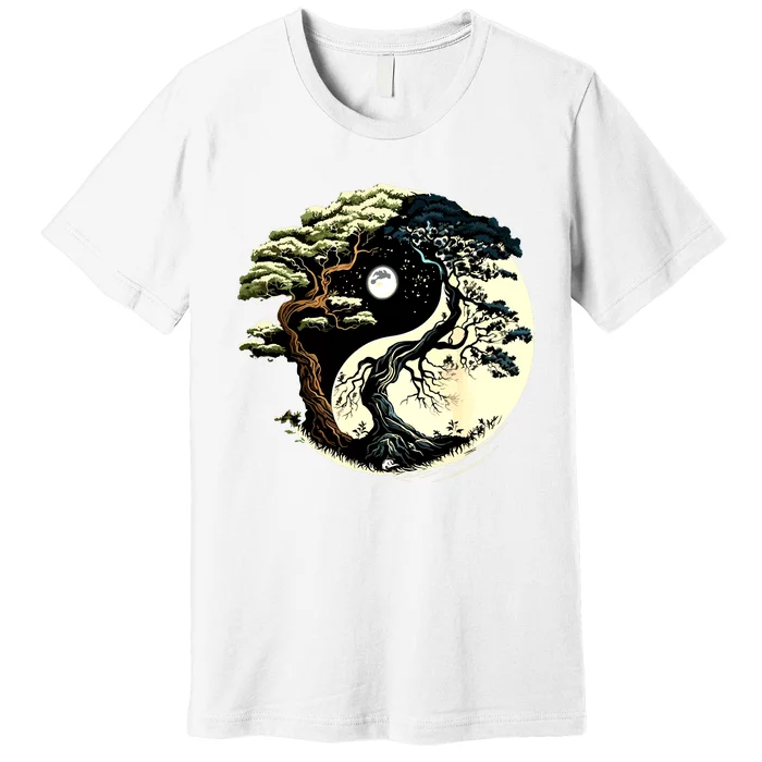 Yin Yang Tree Of Life On Buddhist Bonsai Tree Premium T-Shirt