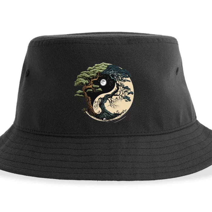 Yin Yang Tree Of Life On Buddhist Bonsai Tree Sustainable Bucket Hat