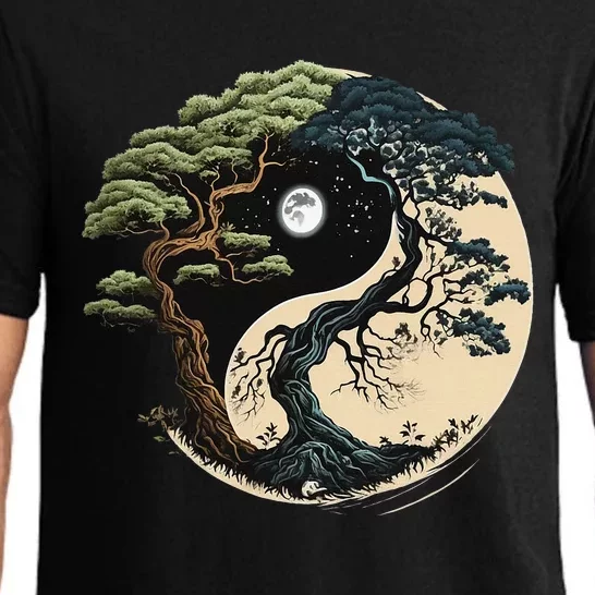 Yin Yang Tree Of Life On Buddhist Bonsai Tree Pajama Set