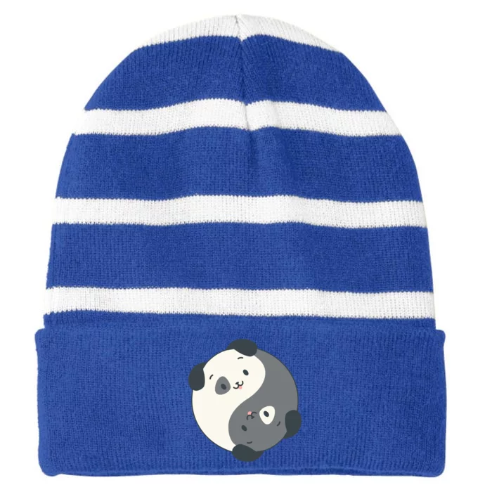 Yin Yang Yoga Zen Cute Dogs For Yoga Lover Gift Striped Beanie with Solid Band