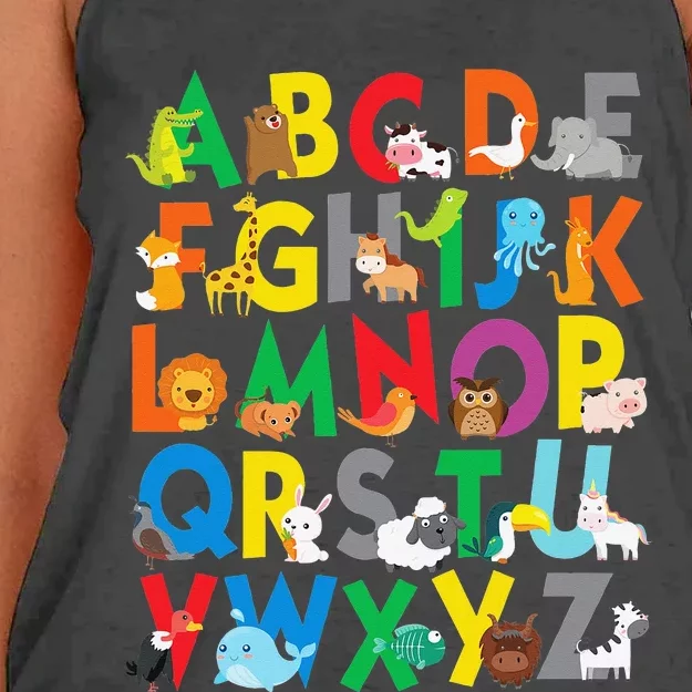 Zoo Animal Alphabet ABCs Learning Women's Knotted Racerback Tank