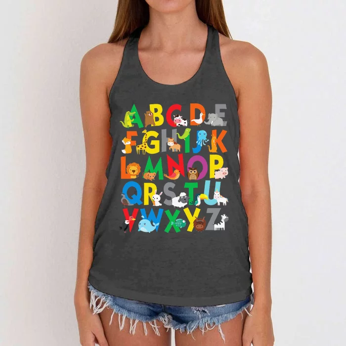 Zoo Animal Alphabet ABCs Learning Women's Knotted Racerback Tank