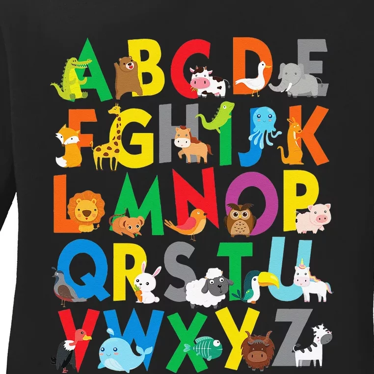 Zoo Animal Alphabet ABCs Learning Ladies Long Sleeve Shirt