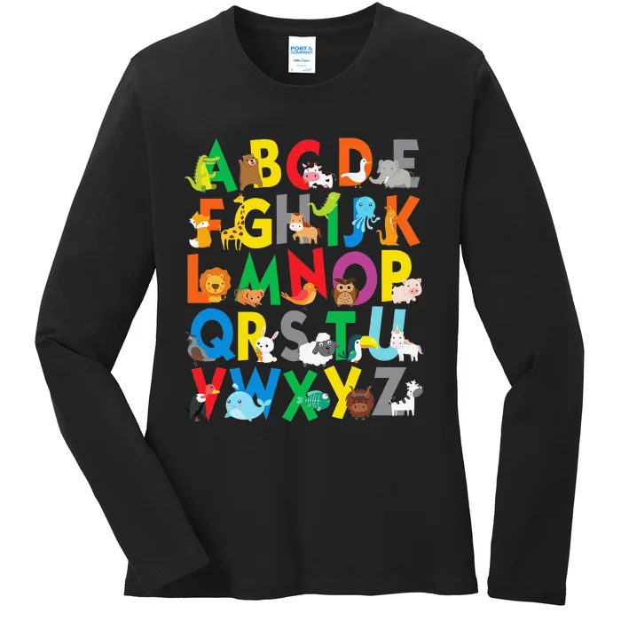 Zoo Animal Alphabet ABCs Learning Ladies Long Sleeve Shirt