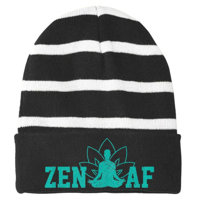 Zen AF Funny Buddhism Meditation Buddha Gift Yoga Striped Beanie with Solid Band