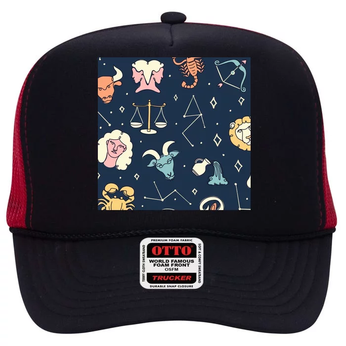 Zodiac Astrology Signs High Crown Mesh Trucker Hat