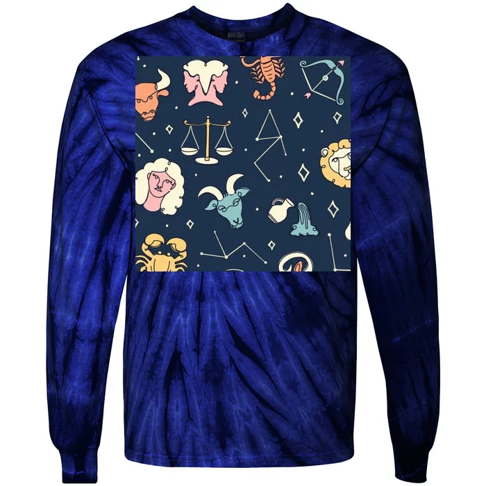 Zodiac Astrology Signs Tie-Dye Long Sleeve Shirt