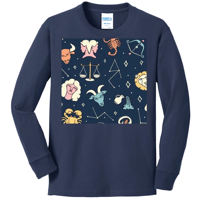 Zodiac Astrology Signs Kids Long Sleeve Shirt