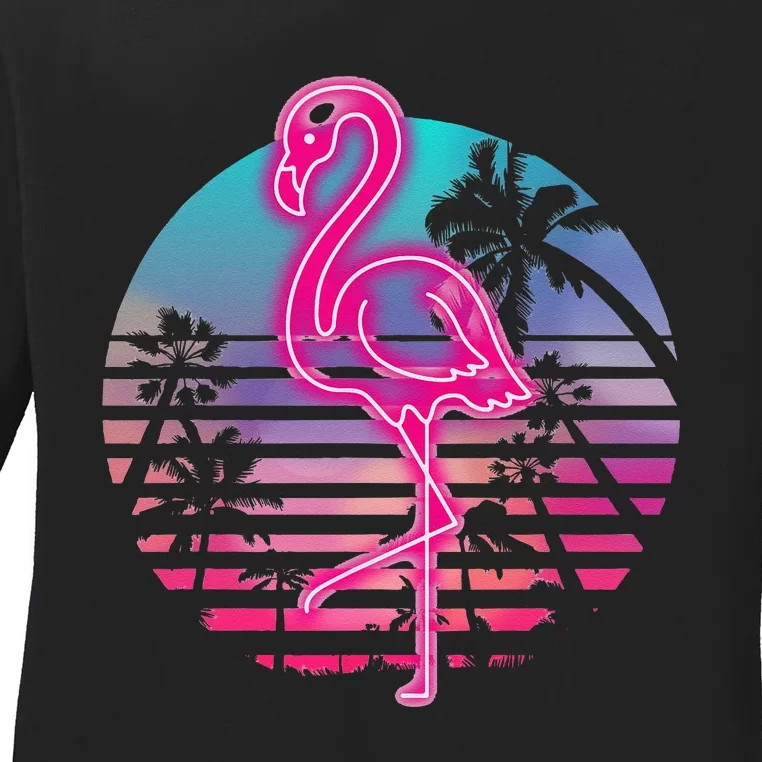 Zoo Animal Tropic Summer Sunrise Gift Flamingo Ladies Long Sleeve Shirt