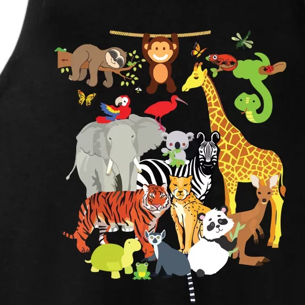 Zoo Animals Wildlife Birthday Party Zoo Day 26 Animals Ladies Tri-Blend Wicking Tank