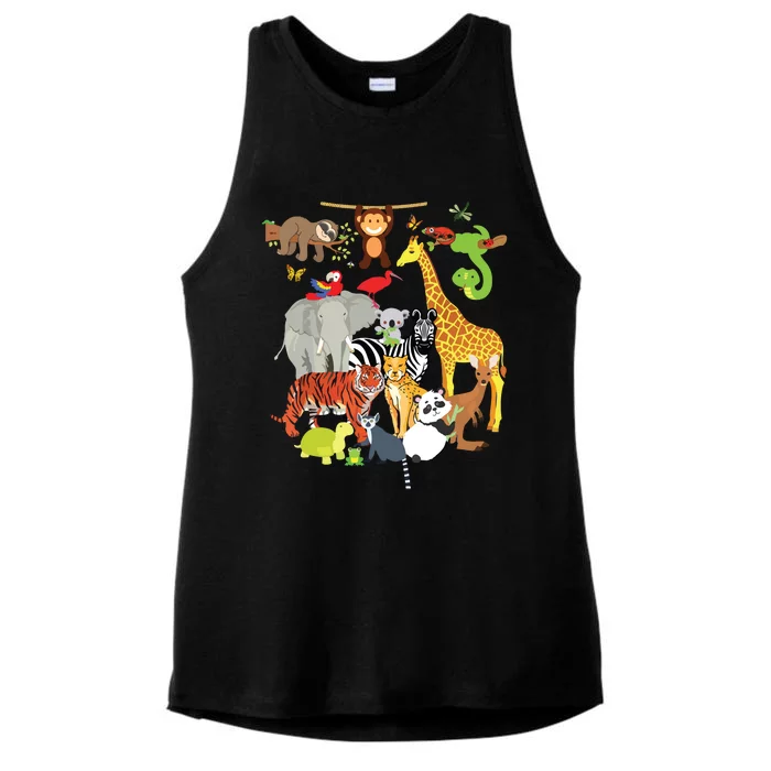 Zoo Animals Wildlife Birthday Party Zoo Day 26 Animals Ladies Tri-Blend Wicking Tank