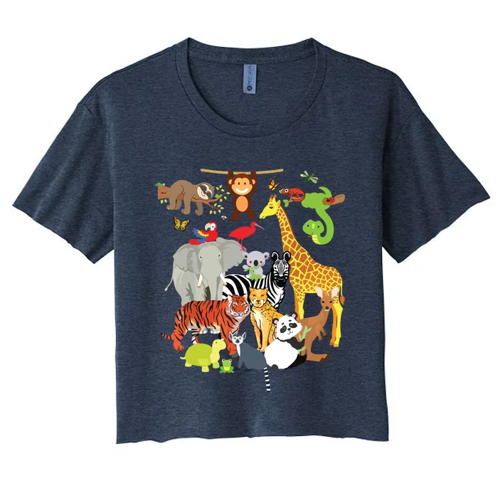 Zoo Animals Wildlife Birthday Party Zoo Day 26 Animals Women's Crop Top Tee