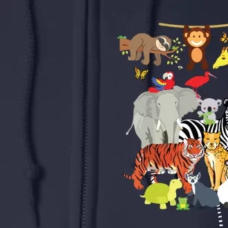 Zoo Animals Wildlife Birthday Party Zoo Day 26 Animals Full Zip Hoodie