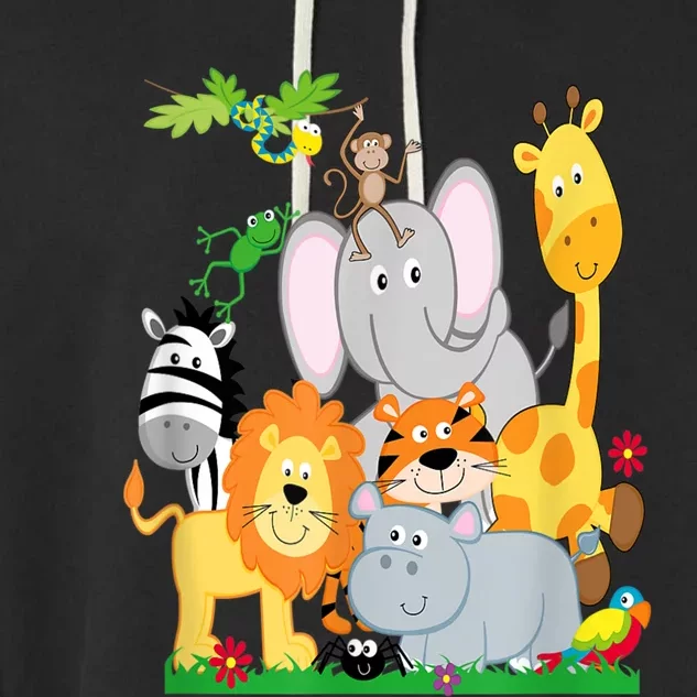 Zoo Animals Wildlife Birthday Party A Day At The Zoo Garment-Dyed Fleece Hoodie